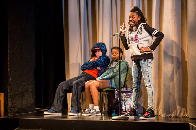(L to R) Leo James, Johannah Easley and Shavunda Horsley in Children’s Theatre Company’s Akeelah and the Bee at Arena Stage at the Mead Center for American Theater November 13-December 27, 2015. Photo by Dan Norman.